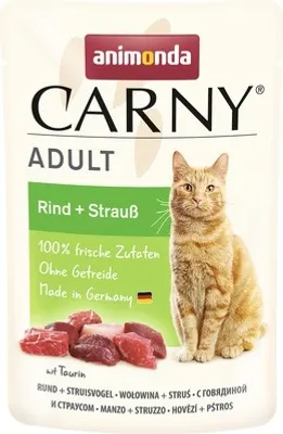 Produktbild von animonda Carny Adult Rind + Strauß, Adult, Rind, Strauß, 85 g, Getreidefrei, Ohne Soja, Ohne künstliche Farbstoffe