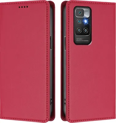 Image de Étui en cuir pour Xiaomi Redmi 10 4G, étui à rabat magnétique en cuirPolyuréthaneavec support, rouge