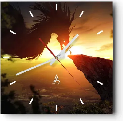 Produktbild von Wanduhr - Quadrat - Glasuhr - Drache Rock Kreatur - 40x40cm - Schleichendes Uhrwerk - Lautlos - zum Aufhängen bereit - Dekoration Modern - Wanddekoration aus Glas - C3AC40x40-3883