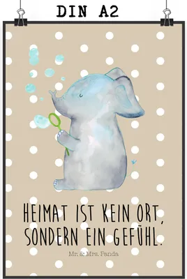 Produktbild von Mr. & Mrs. Panda Bild Elefant Seifenblasen DIN A2 - Beige Pastell - Geschenk, Wandbild, Kunstdruck, Elefanten, Heimat, Liebe, drucke, Lustige Sprüche, Wandschmuck