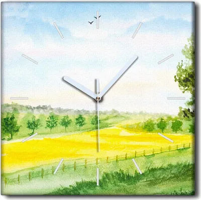 Produktbild von Coloray Uhr auf Leinwand 30x30 cm Wand Uhr Dekoration Wohnzimmer Segeltuch weiße Zeiger -Aquarelllandschaft