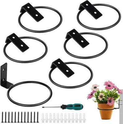 Image de 6 pots à fleurs noirs à couvercle rabattable, d'un diamètre de 10 cm, pour le balcon