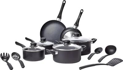 Image de Set de casseroles à induction - 15 pièces avec revêtement antiadhésif noir