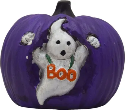Produktbild von Halloween-Kürbisfigur, gruselige Fledermaus, Geister-Spinnennetz, Kürbisstatue, Kunstharz, Tischdekoration für Zuhause, Kaminsims, Regal-Dekor