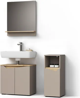 Produktbild von Badmöbel-Kombination Livinity Timavo Greige 3 Teile, mit Midischrank, Model 52985