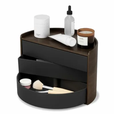 Immagine prodotto di Umbra Schmuckaufbewahrung Moona, Makeup Organizer, Schmuckbehälter, 3-lagig, Schwarz, Walnuss, 1014748-048