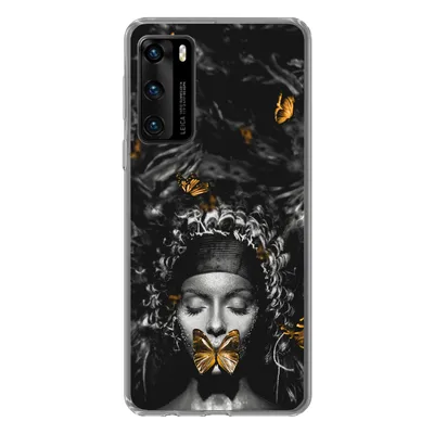 Produktbild von MuchoWow® Handyhülle Schutzhülle Hülle für Huawei P40 Frau - Schmetterlinge - Schwarz - Weiß Silikon Softcase Handy Hülle - Handytasche