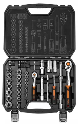 Zdjęcie produktu dla Zestaw kluczy nasadowych 1/2" i 1/4" 73 elementy