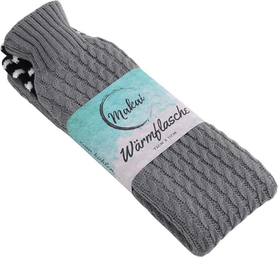 Productafbeelding van Premium warmwaterkruik extra lange slang met gebreide overtrek voor buik, voeten, rug, nek