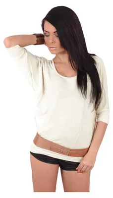 Produktbild von Damen Langarm Bluse Tunika Locker Shirt; Ecru/S/M