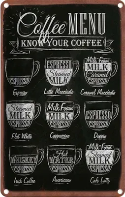 Produktbild von vianmo Blechschild 30x20 cm Coffee Menu flat white Doppio