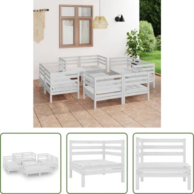 Produktbild von The Living Store 9-tlg. Garten-Lounge-Set Weiß Kiefer Massivholz