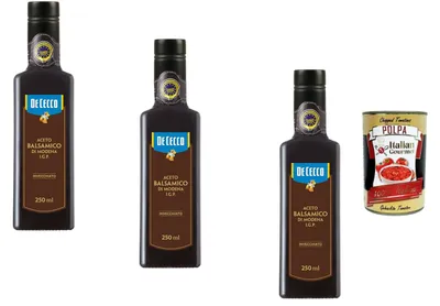 Produktbild von De Cecco Aceto Balsamico di Modena IGP invecchiato 3 x 250 ml – gereifter Balsamico-Essig aus Italien für Salate, Marinaden & Käse + Italian Gourmet polpa