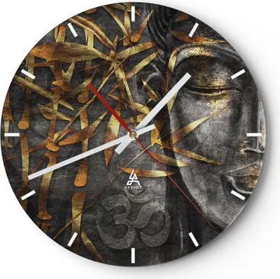 Produktbild von Wanduhr - Rund - Glasuhr - Buddha Gold Bodhisattva - 40x40cm - Schleichendes Uhrwerk - Lautlos - zum Aufhängen bereit - Dekoration Modern - Wanddekoration aus Glas - C3AR40x40-4442