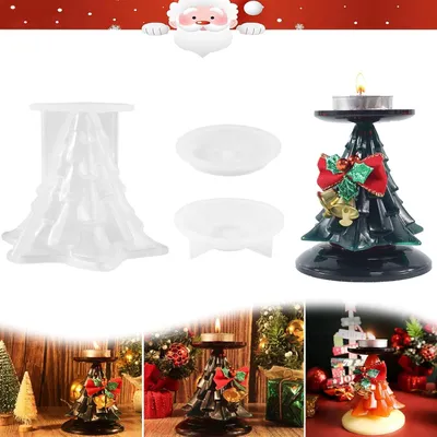 Produktbild von 3-in-1 Silikonform für Weihnachtsbaum-Kerzenhalter mit Sockel, Harzgussform, Epoxidharzschale, kreative Kerzenform