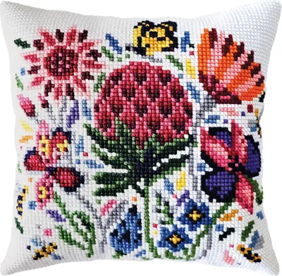 Produktbild von CDA Kreuzstichkissen Stickpackung "Wiesenklee", bedruckt, 40x40cm