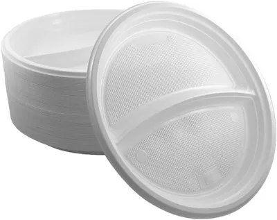 Zdjęcie produktu dla Talerze obiadowe 22 cm, 100 sztuk, plastikowe, można myć w zmywarce, na kemping