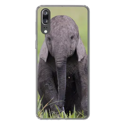 Produktbild von MuchoWow® Handyhülle Schutzhülle Hülle für Huawei P20 Elefant - Baby - Tiere - Gras - Natur Silikon Softcase Handy Hülle - Hardcover