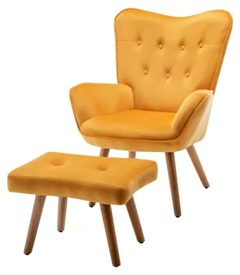 Produktbild von Ohrensessel mit Hocker in Gelb für Wohnzimmer und Schlafzimmer