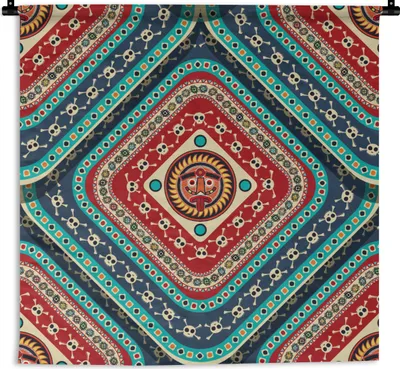 Produktbild von MuchoWow® Wandteppich Wandbehang Azteken - Muster - Totenkopf 60x60 cm Tapisserie Dekoration Wandtuch - Dekorationen - Wand Decke