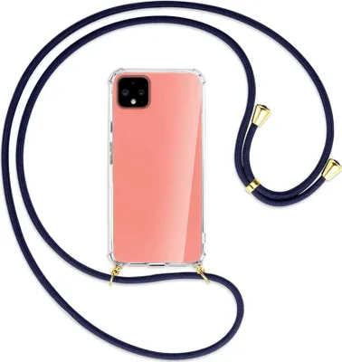 Produktbild von Handykette Backcover-Schutzhülle mit Band (Metall goldfarben) für Google Pixel 4 - dunkelblau