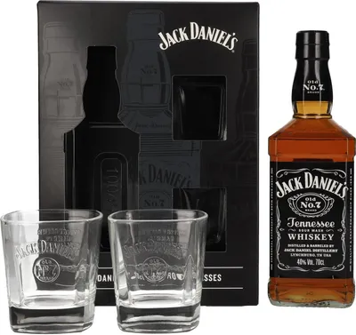 Produktbild von Jack Daniel's Tennessee Whiskey 40% Vol. 0,7l in Geschenkbox mit 2 Rocks Gläsern