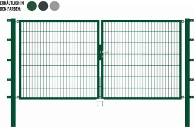 Produktbild von Brama podwójna Alberts Flexo z akcesoriami, do zabetonowania, zielona, szerokość 250 cm, wysokość 100 cm