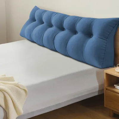 Produktbild von Rückenkissen Bett 180cm,Samt Rückenlehne Kissen,Keilkissen Bett kopfteil, Waschbar Lesekissen Lendenkissen Nackenstüzkissen für Bett und Sofa Blau