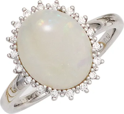 Produktbild von JOBO Damen Ring 585 Gold Weißgold 1 Opal  18 Diamanten Brillanten 0,10ct. Goldring Größe 54