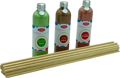 Produktbild von Zucker für Zuckerwatte 3 x 230 Gramm für Zuckerwattemaschine Inklusive 50 Zuckerwattestäbe (Set 2 Apfel, Cola, Kirsche + 50 Stäbe)