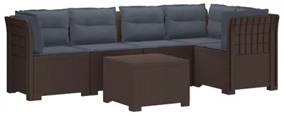 Zdjęcie produktu dla VidaXL: Sofa ogrodowa na 5 osób z poduszkami, imitująca rattan, kolor brązowy