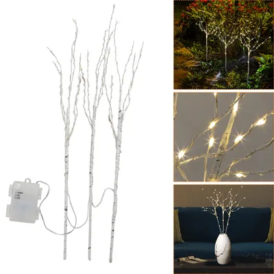 Productafbeelding van Jopassy LED-lichttakken, set van 3, kerstverlichting, decoratieve takken, berkenbomen, timer, 50 cm met 70 LED's, wit