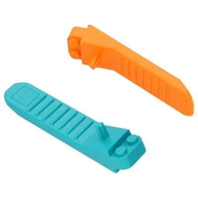 Two LEGO separators, one orange and one turquoise, are shown against a white background.
