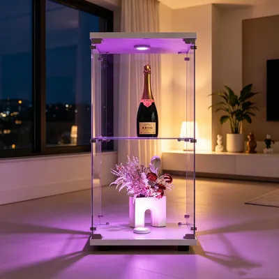 Image de Vitrine en verre INONEFT avec éclairage LED et porte, vitrine en verre verrouillable avec 2 étagères, design moderne, vitrine d'exposition, couleur blanche, dimensions : 40 x 36,5 x 86,2 cm