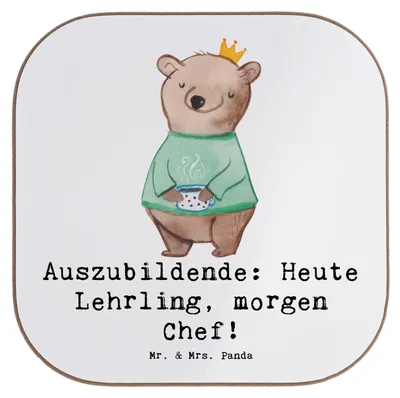 Produktbild von Mr. & Mrs. Panda Untersetzer für Gläser Auszubildende Chef - Weiß - Geschenk, Zukunft, Glas, Beruf, Ausbildungsverlauf, Tischschoner, gläseruntersetzer, Berufspassion