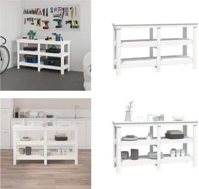 Obrázek produktu pro vidaXL Pracovní stůl bílý 142,5x50x80 cm z masivního borovicového dřeva - Pracovní stůl - Pracovní stoly - Úložný stůl - Pracovní stůl