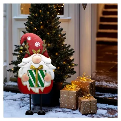 Produktbild von Weihnachtsdeko, Gartendekoration für den Außenbereich, 61 cm großer Metall-Weihnachtswichtel für Innen- und Außendekoration, roter Santa Tomte Gnom