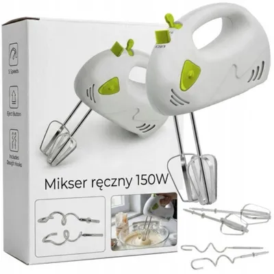 Image de Batteur de cuisine 150 W avec 7 niveaux, 2 fouets et 2 crochets en acier inox pour pâtes et crèmes