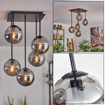 Produktbild von Fossobiubo Deckenlampe aus Metall/Glas in Schwarz/Rauchfarben