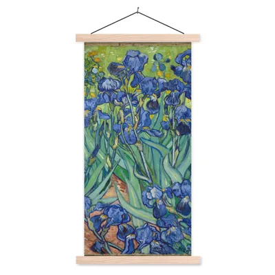 Produktbild von MuchoWow® Textilposter Schwertlilien - Vincent van Gogh 40x80 cm mit holzfarbenen Rahmen - Wohnzimmer