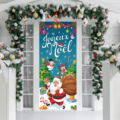 Produktbild von Dekoration für Türen - Weihnachtsbanner - 185 x 90 cm - Weihnachtsmann - Schneemann - Hirsche - Türvorhang - Dekoration für Türen