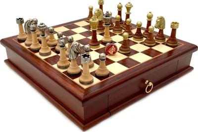 Produktbild von Italienische Schachfiguren Klassik Metall/ Holz + Schachbrett Aus Rosenholz 32