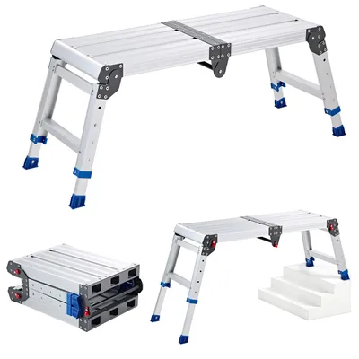 Obrázok produktu pre Pracovná plošina – Skladacia pracovná plošina z hliníka – Plocha: 85,1 x 30,5 cm – Výškovo nastaviteľná: 36–50,8 cm – Nosnosť: 226,8 kg – S bezpečnostným zámkom – Vhodná pre dom a dielňu