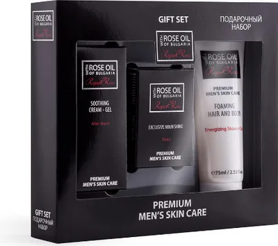Produktbild von Geschenkset für Männer mit Rosenöl - Aftershave-Creme, Seife und Duschgel Regina Roses