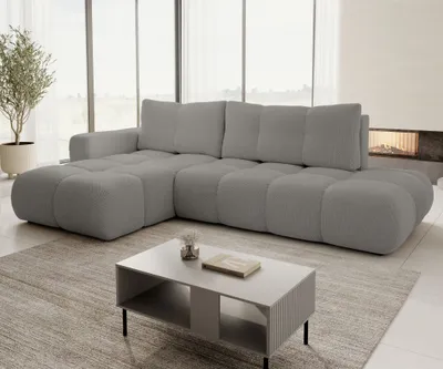 Productafbeelding van AX LIVING Hoekbank met slaapfunctie, model Hosio, 288 cm, modern grijs, links