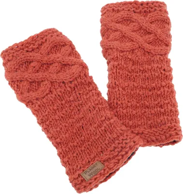 Produktbild von Handgestrickte Pulswärmer, Handstulpen, Pulswärmer aus Nepal, Armstulpen - Rostorange, Uni, Wolle, Handschuhe & Handstulpen