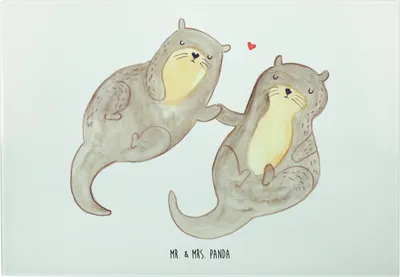 Produktbild von Mr. & Mrs. Panda Vesperplatte Otter Hände halten - Weiß - Geschenk, Schneidebrett Glas, Verliebt, Frühstücksbrett, schneidbrett, Servierplatte, Liebe, Seeotter, glücklich