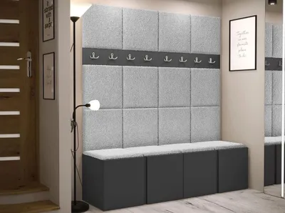 Obrázek produktu pro Stěna do předsíně s botníkem a panely 42x42 SELAND 6 - grafit / šedá