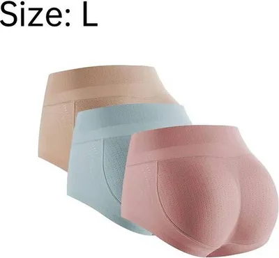 Produktbild von 3 STÜCKE Damen Figurformende Miederhose, Miederhose Gepolsterte Hüfte Enhancer Nahtlose Formgebung, Miederhose mit hoher Taille, rosa+beige+blau, L