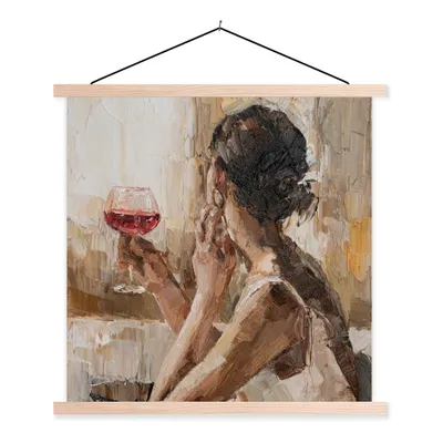 Produktbild von MuchoWow® Textilposter Gemälde - Ölfarbe - Frau - Wein 120x120 cm mit holzfarbenen Rahmen - Textil-Poster